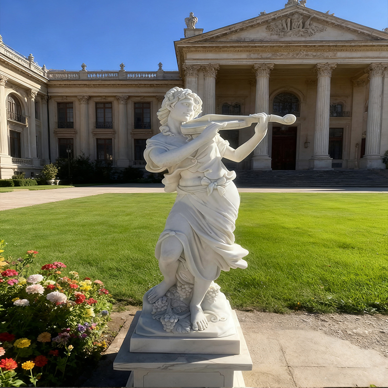 Marble Human Sculpture of a Flute Player