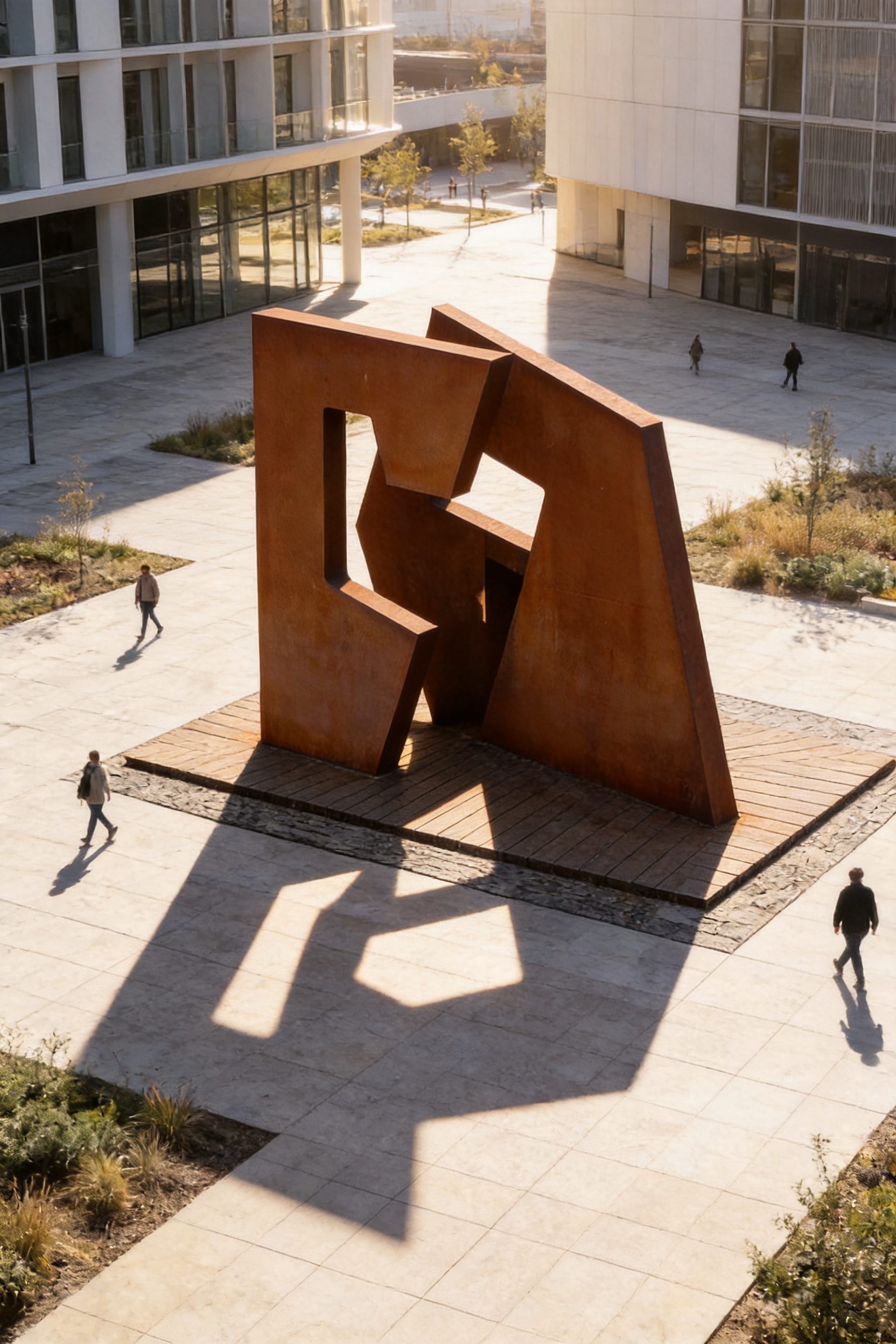 Geometric Hollow-Pattern Weathering Steel Decorative Sculpture for Public Spaces