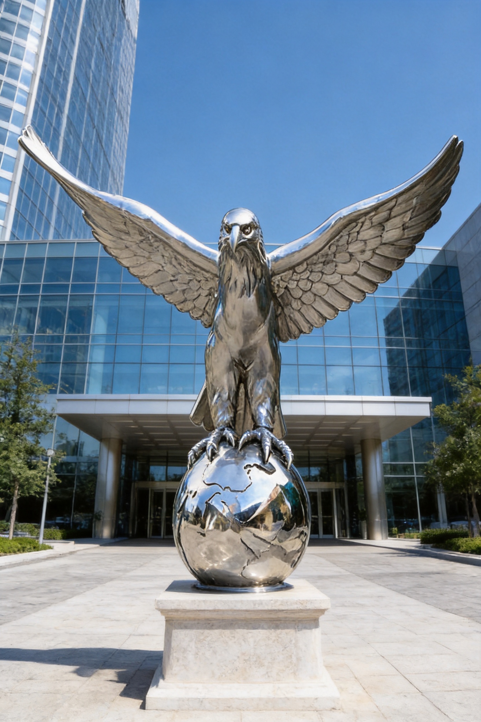 Realistic Eagle on Globe Stainless Steel Sculpture for Global Landmark Spaces
