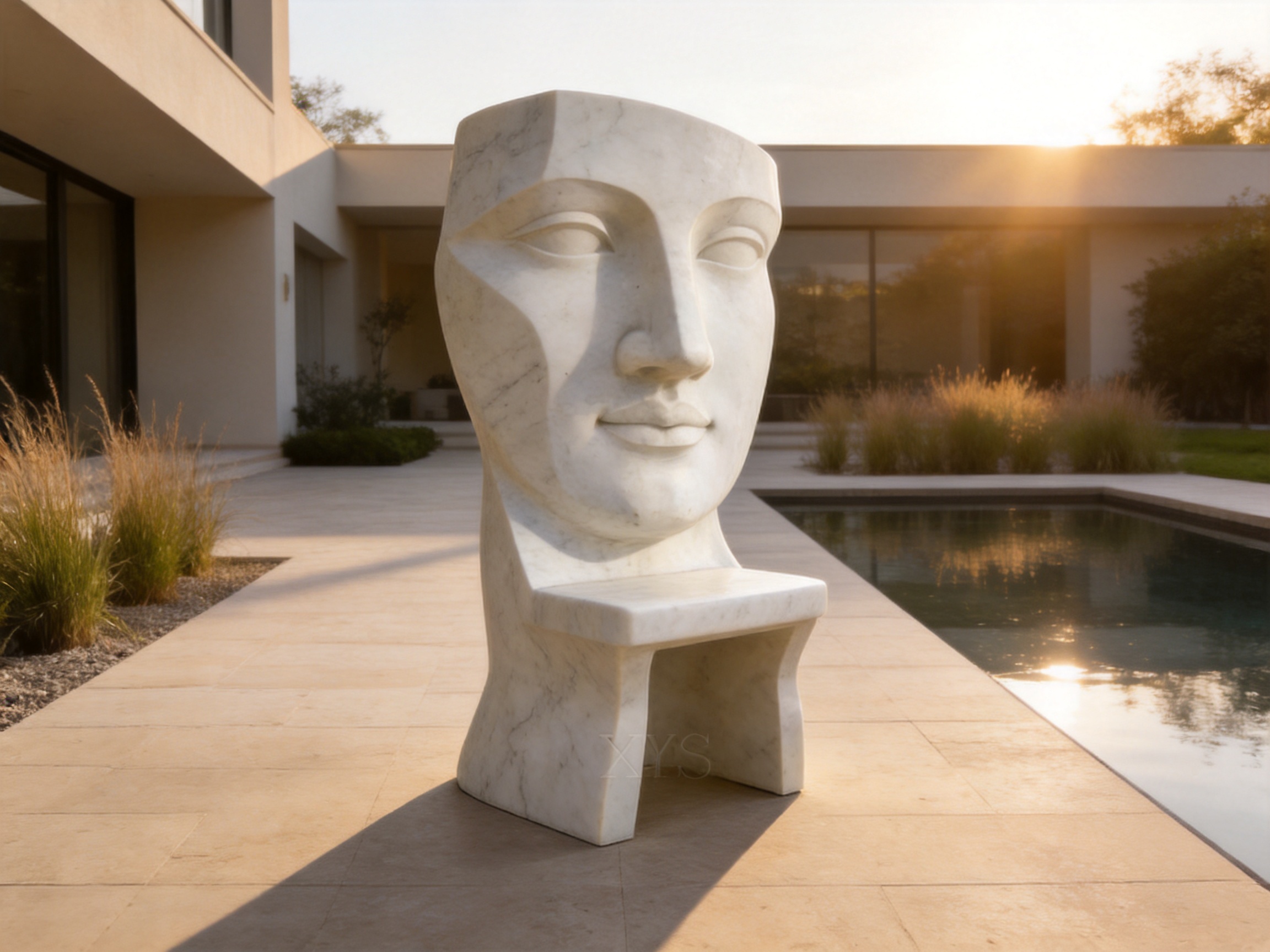 Abstract Face Marble Seat: A Sculptural Landmark with Everyday Function