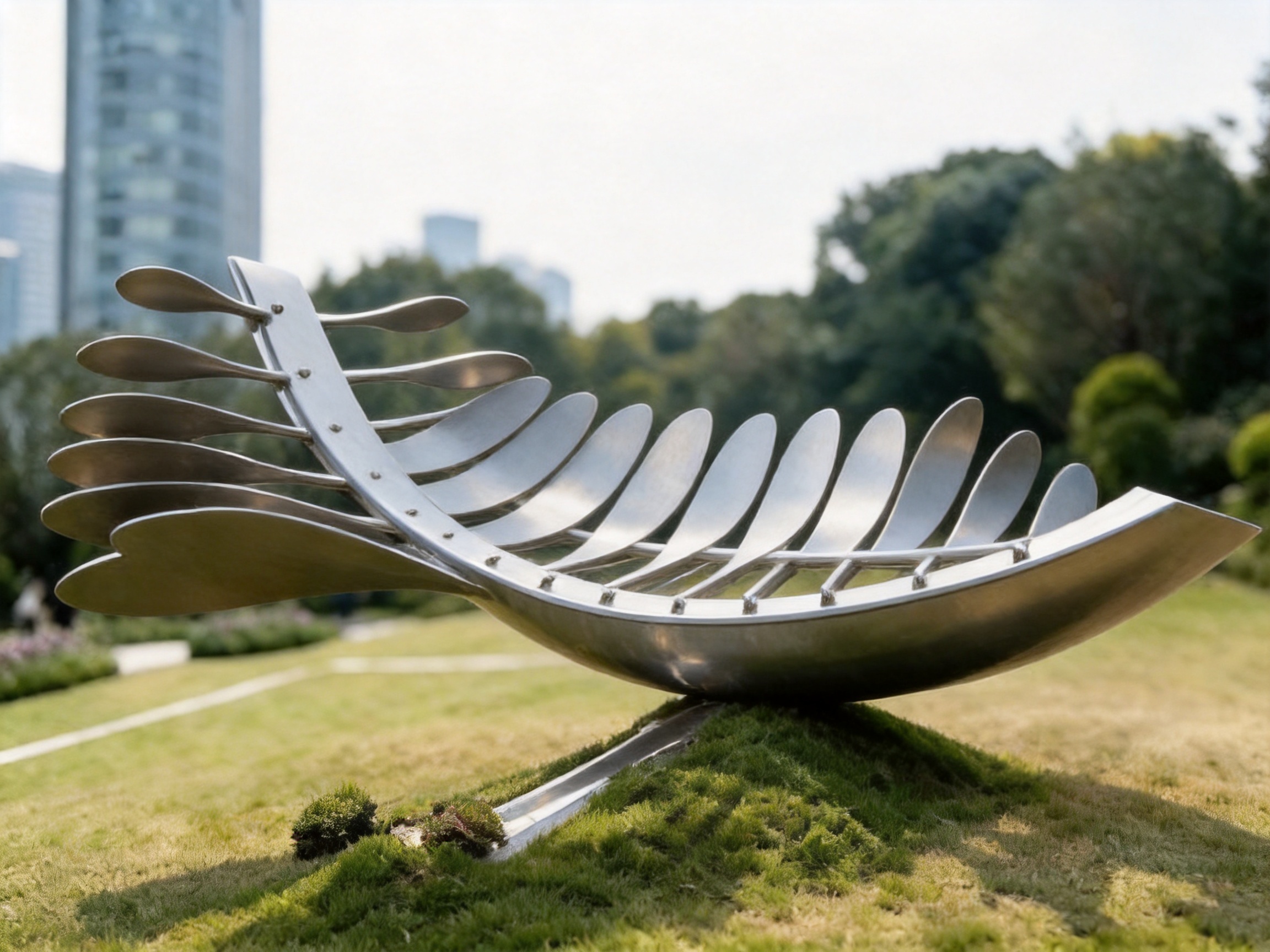 Leaf-Form Boat Stainless Steel Sculpture: A Contemporary Symbol of Growth, Movement, and Prosperity