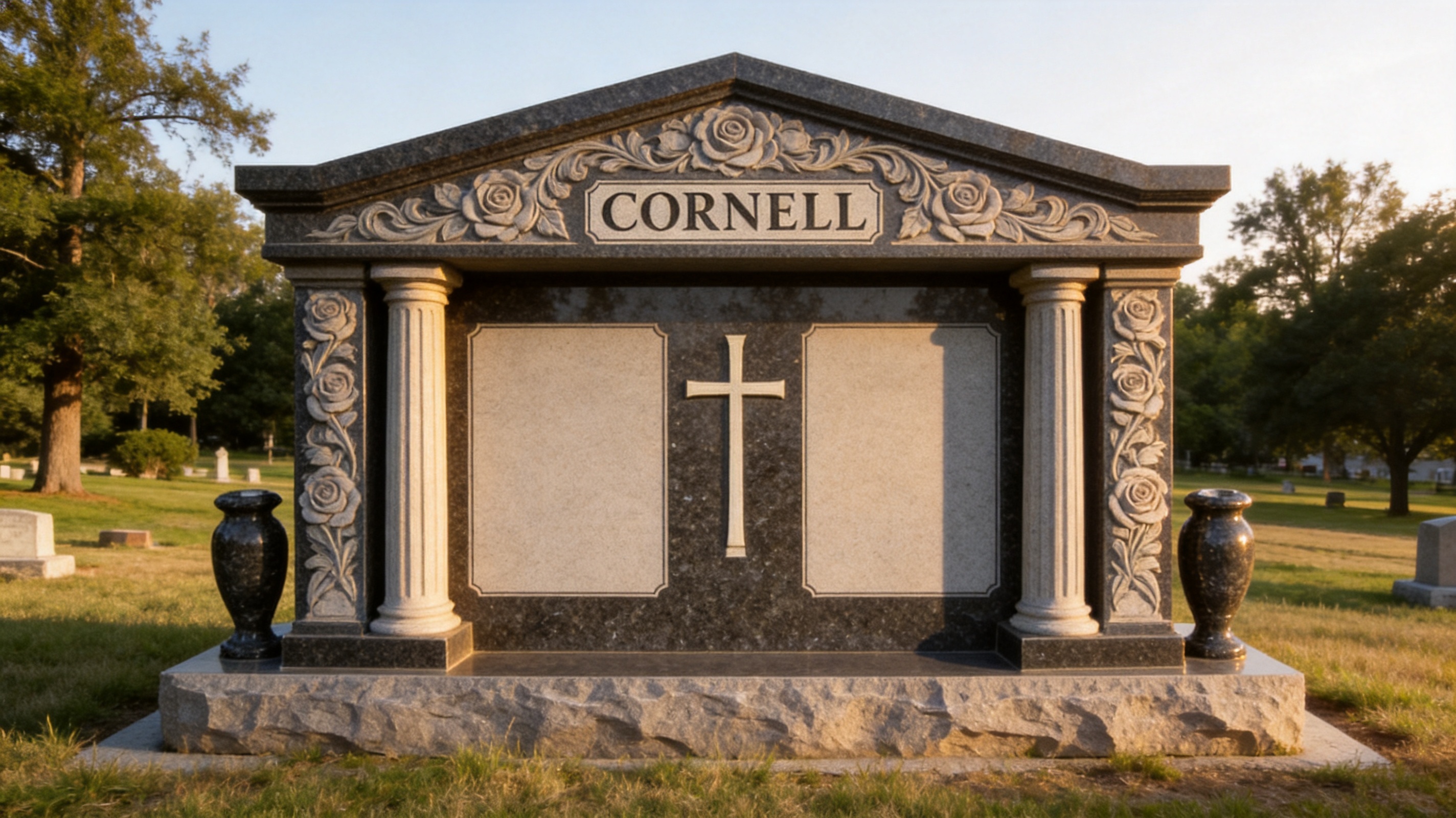 Cross Rose-Pattern Granite Companion Tombstone: A Durable Memorial for Eternal Companionship