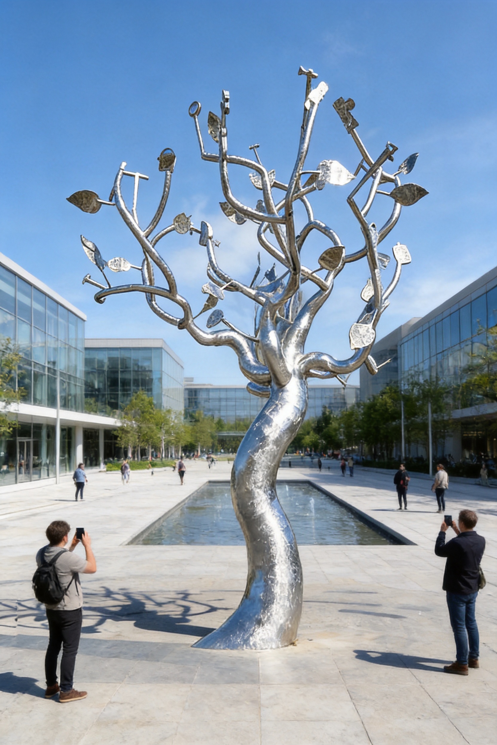 Key and Coin Fortune Tree Stainless Steel Sculpture: A Distinctive Symbol of Prosperity for Contemporary Public Spaces