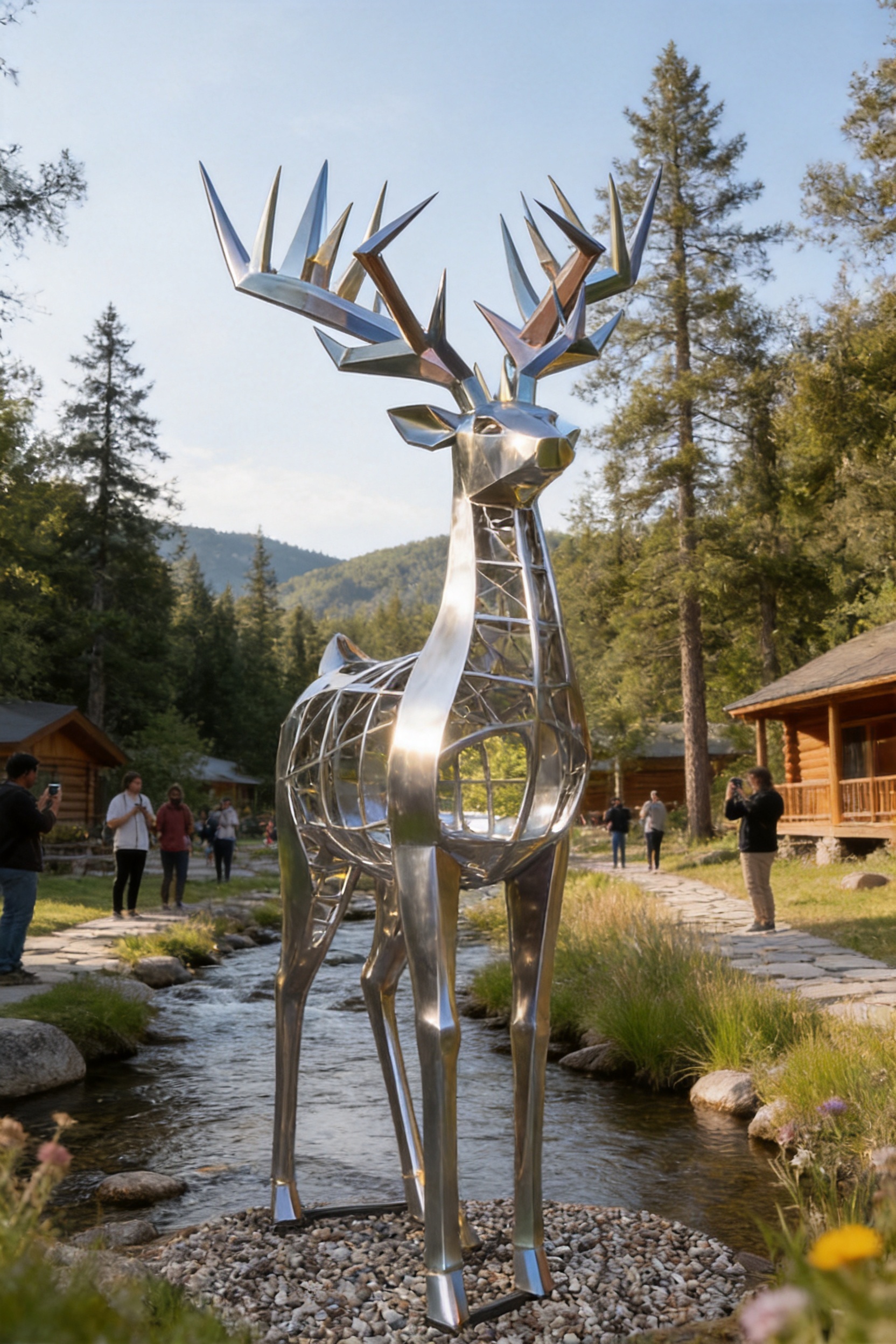 Lighted Reindeer Sculpture: A Durable Stainless Steel Landmark for Outdoor Nighttime Spaces