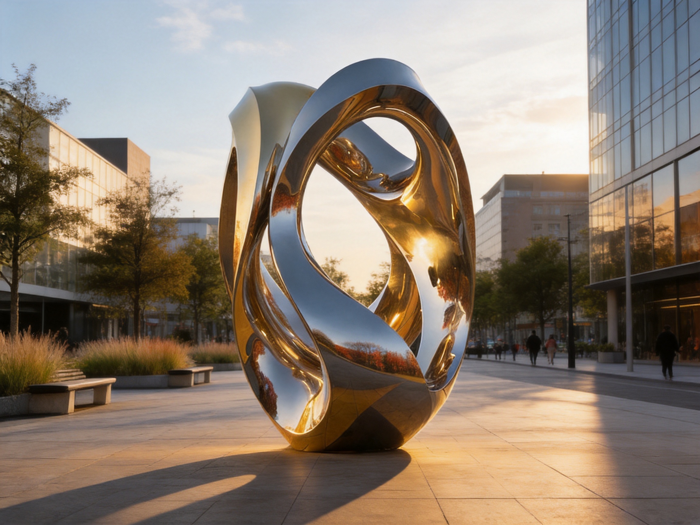 Gold and Silver Twisted Metal Sculpture: A Landmark Statement in Stainless Steel