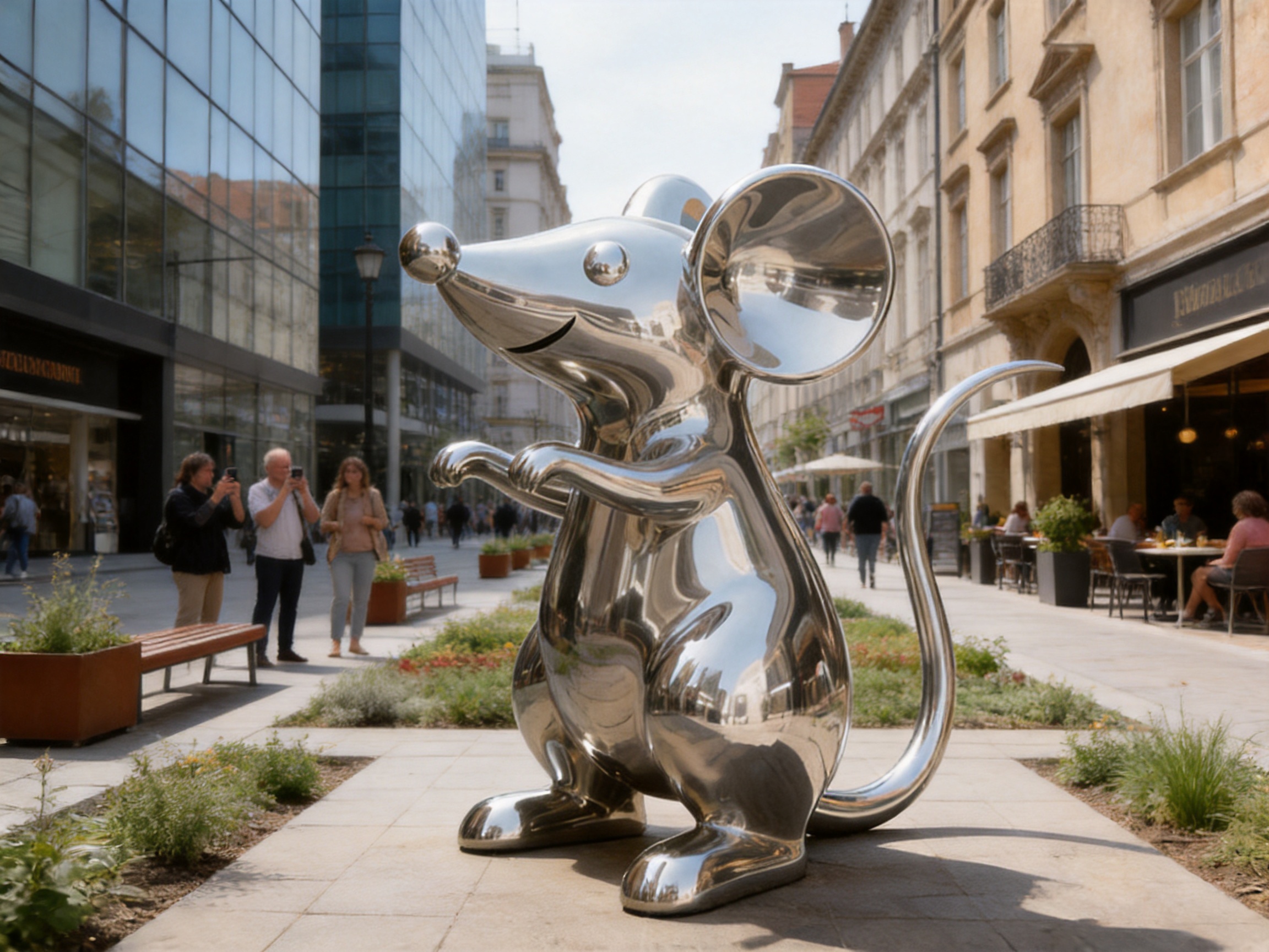Mirror-Polished Stainless Steel Mouse Sculpture for Contemporary Outdoor Spaces